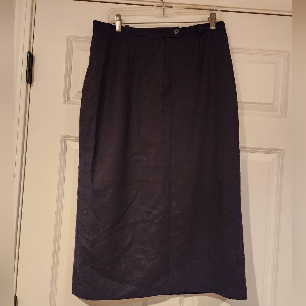 Sag Harbor 100% pure new wool black lined midi skirt 14P